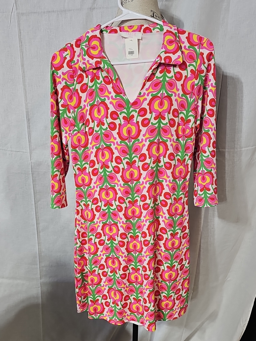 Peach Love California Pink & Green Floral Midi Dress